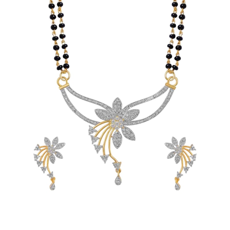 Sangria Stone-Studded & Beaded Mangalsutra With Earrings