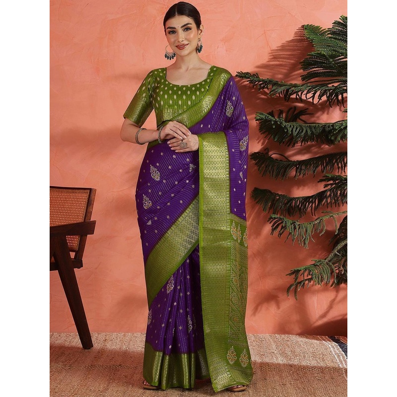 Sangria Woven Design Zari Border Saree With Unstitched Blouse