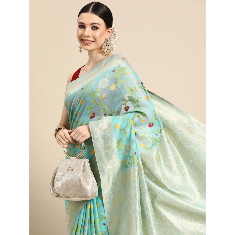 Silk Land Floral Zari Cotton Jamdani Saree