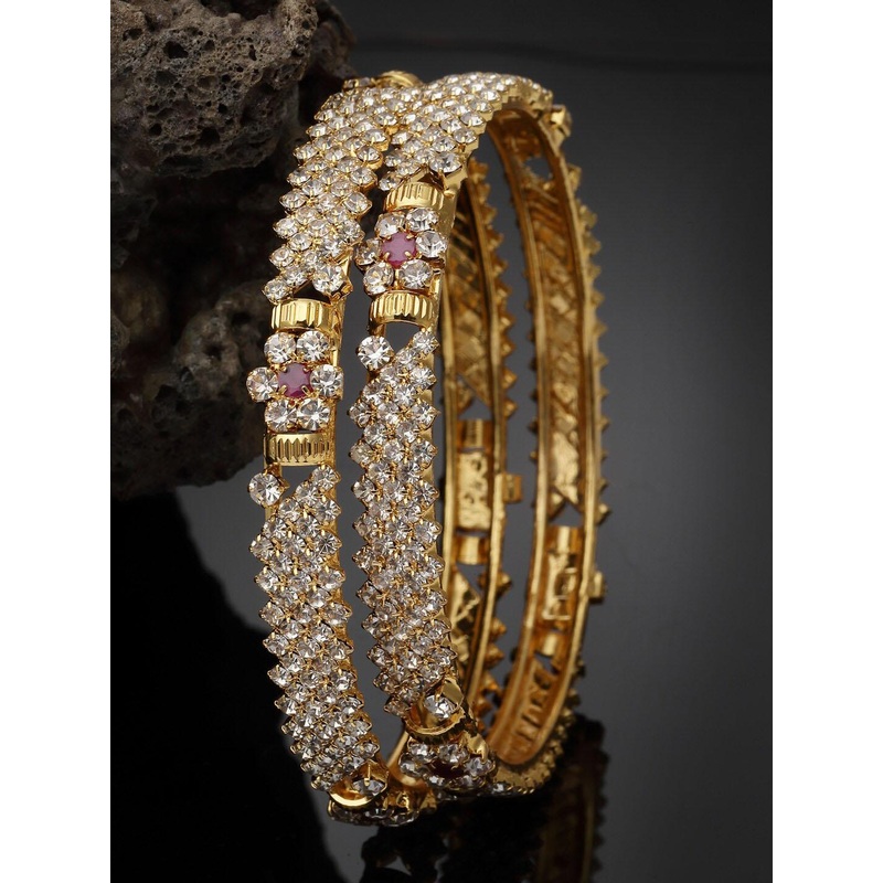 Sukkhi Set Of 2 Gold-Plated American Diamond Stone-Studded Bangles