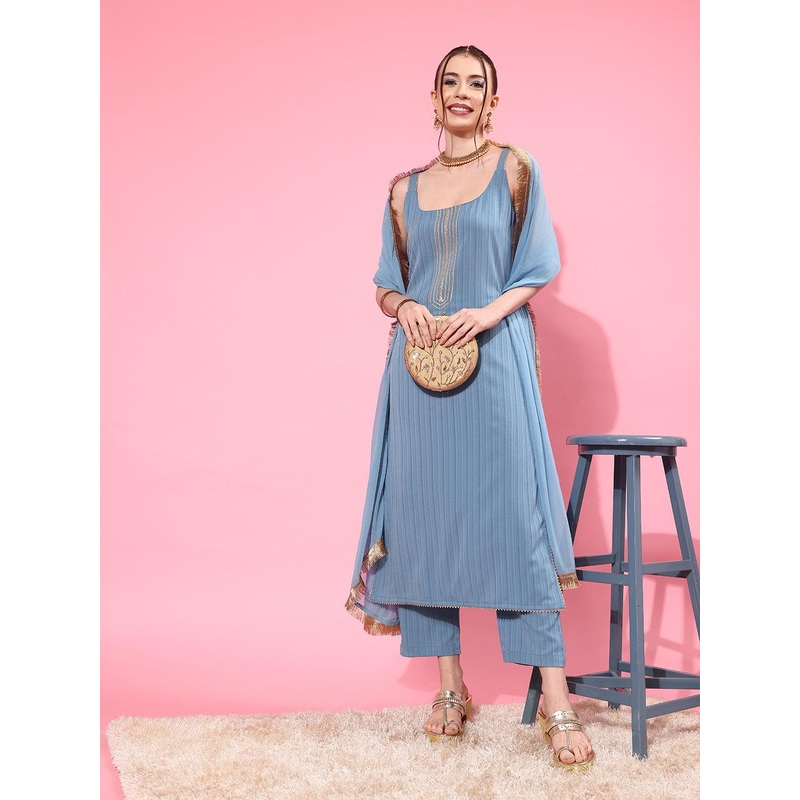 Varanga Blue Sleeveless Kurta with Trouser and Dupatta