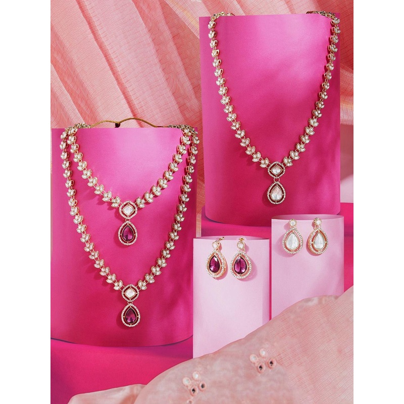 Zaveri Pearls Set Of 2 Gold-Plated \nAmerican Diamond-Studded Jewellery Set