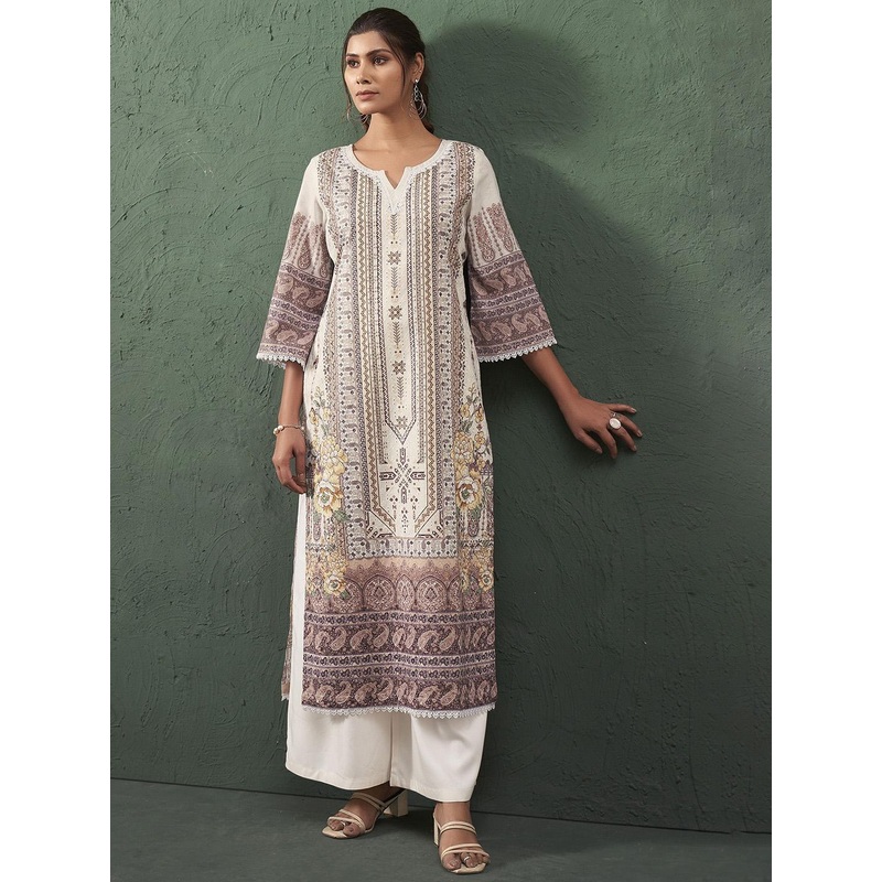 Anouk Ethnic Motifs Notch Neck Pure Cotton Straight Kurta