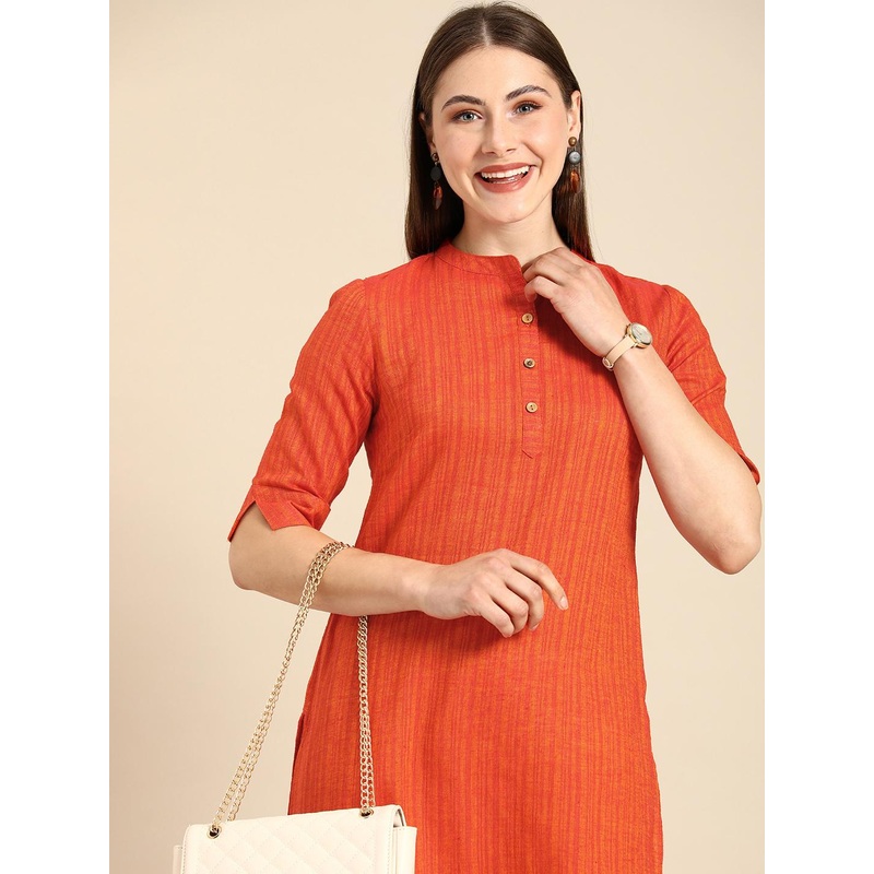 Anouk Women Mandarin Collar Straight Kurta