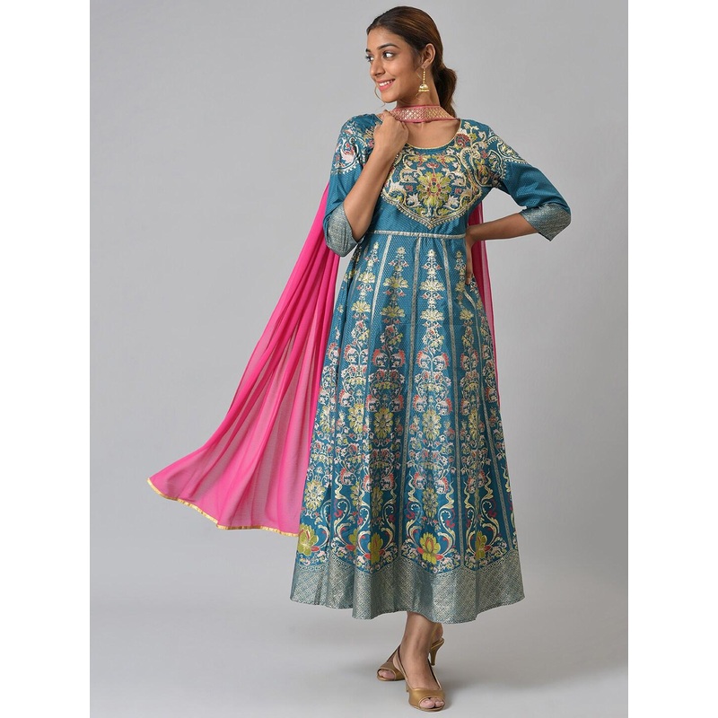 AURELIA Pink & Gold-Toned Printed Dupatta