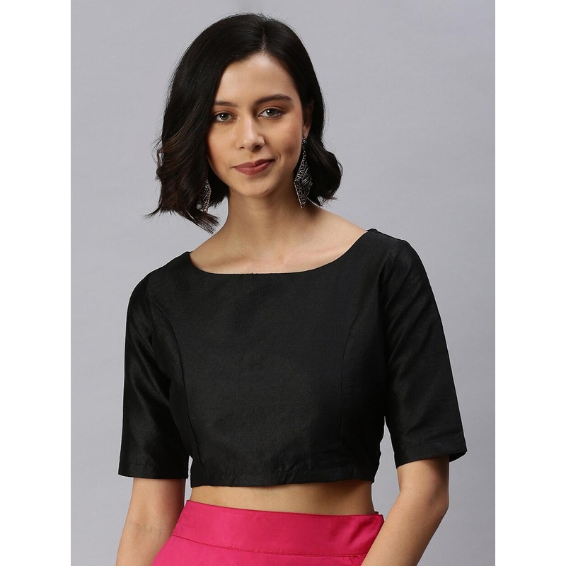 De Moza Women Black Solid Jaquard Saree Blouse
