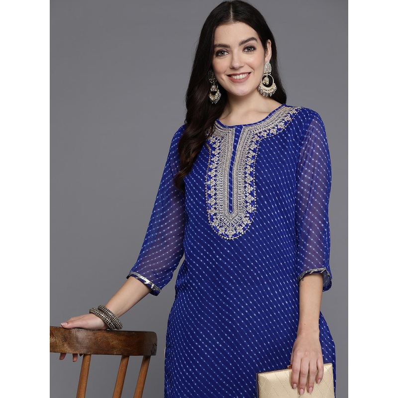 Indo Era Women Floral Yoke Design Gotta Patti Georgette Kurta