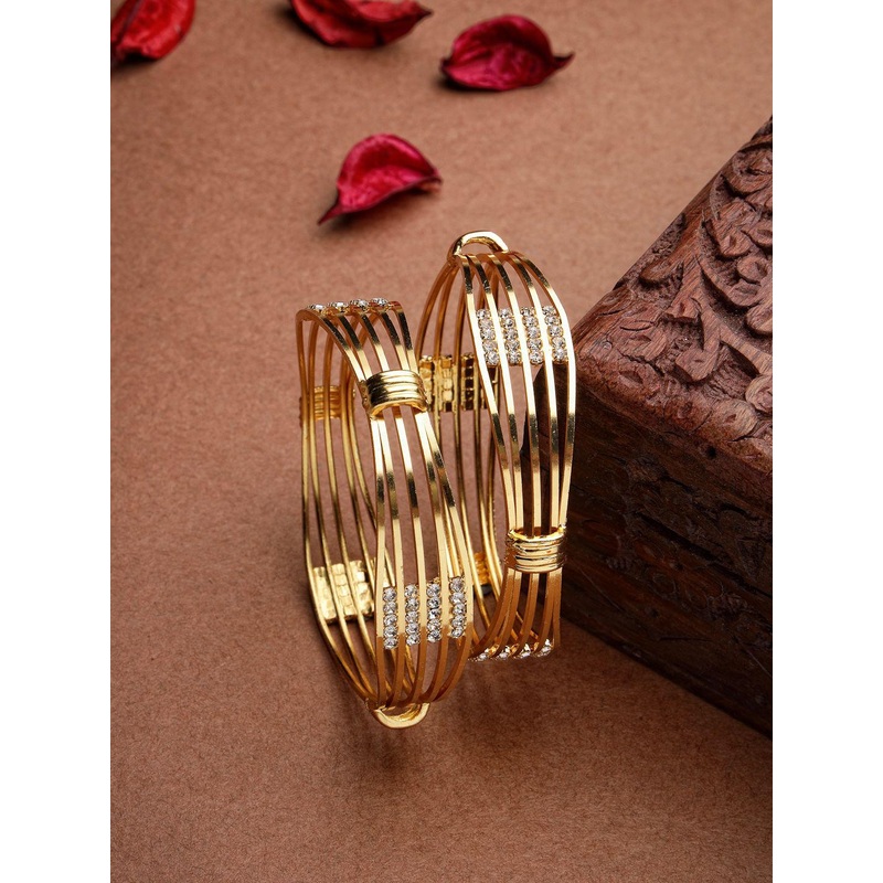 NVR Women Set of 2 Gold Plated American Diamond Studded Bangles
