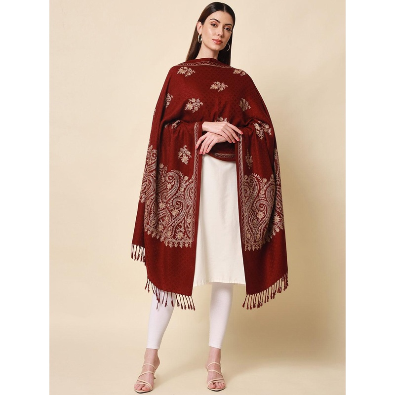 Pashmoda Women Wine Aari Embroidered Shawl