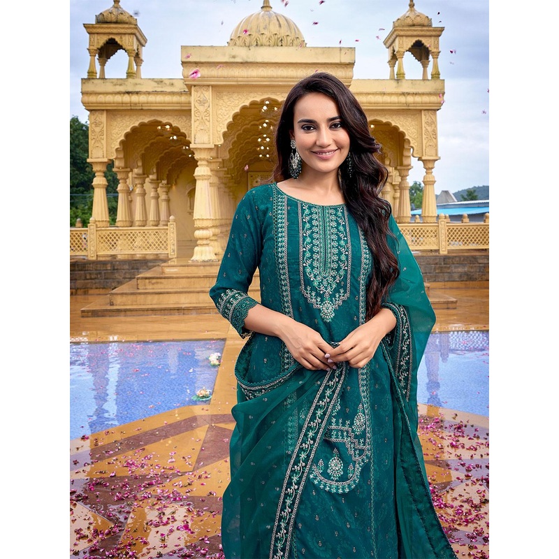 Royal Export Ethnic Motifs Embroidered Straight Kurta with Trousers & With Dupatta