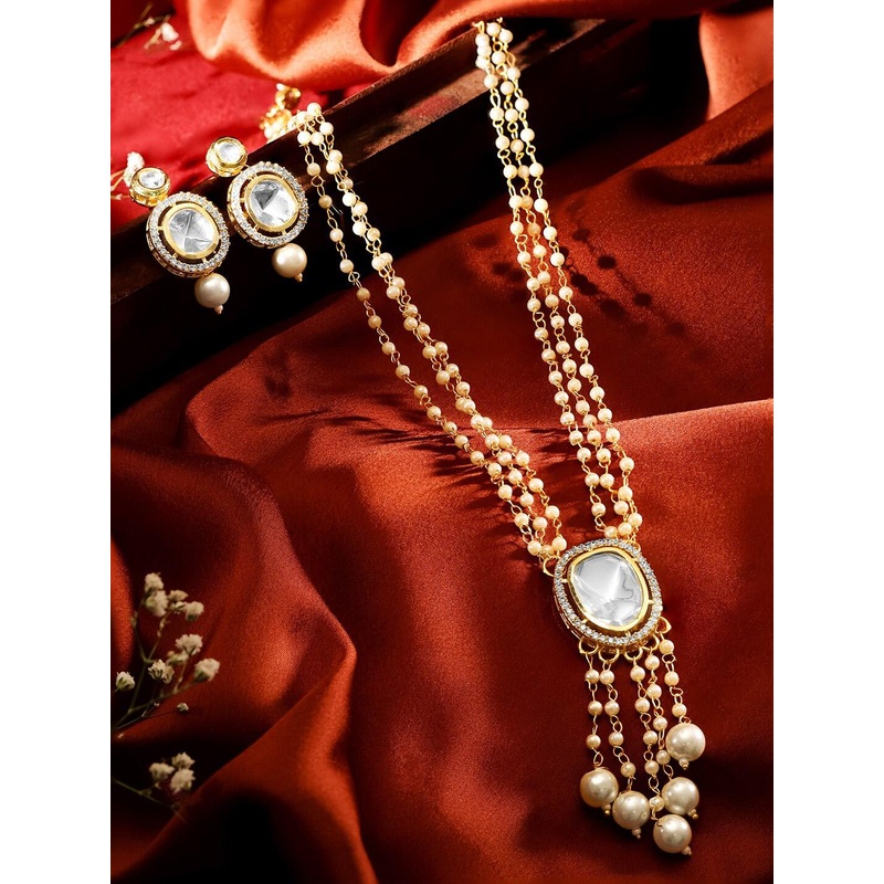 Rubans Gold-Plated Kundan-Studded & Beaded Jewellery Set