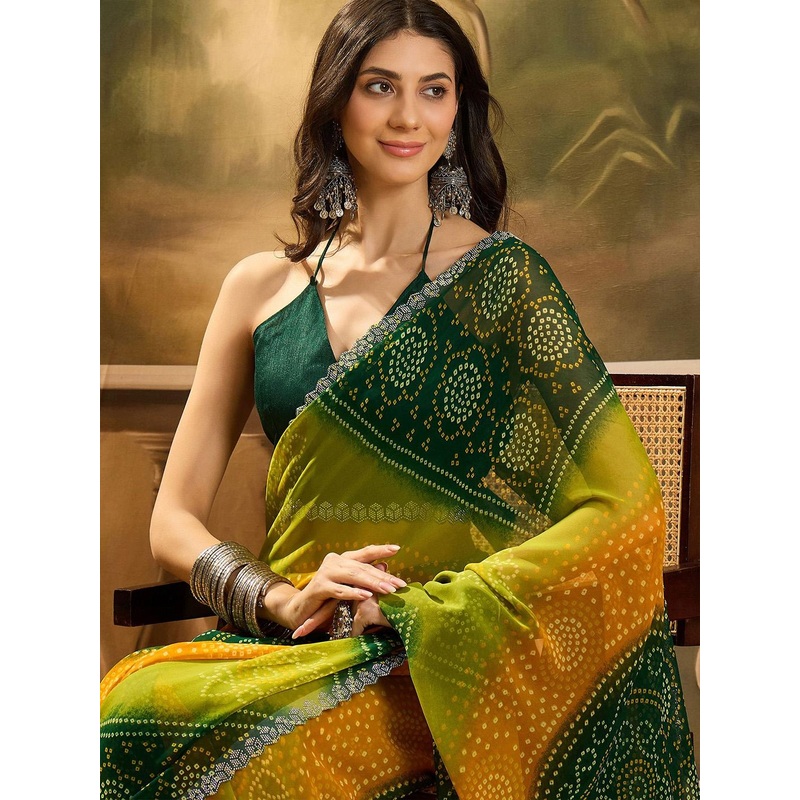 Sangria Bandhani Printed Embellished Saree
