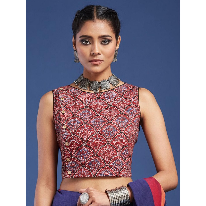 Taavi Ajrakh Cotton Sleeveless Saree Blouse