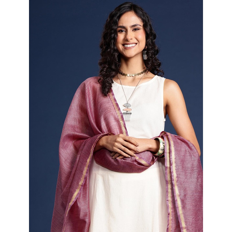 Taavi Solid Tasselled Dupatta with Zari