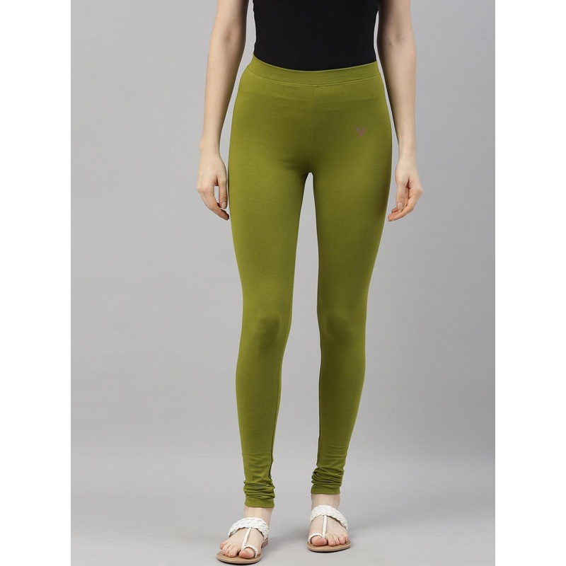 TWIN BIRDS Women Olive Green Solid Churidar Length Leggings