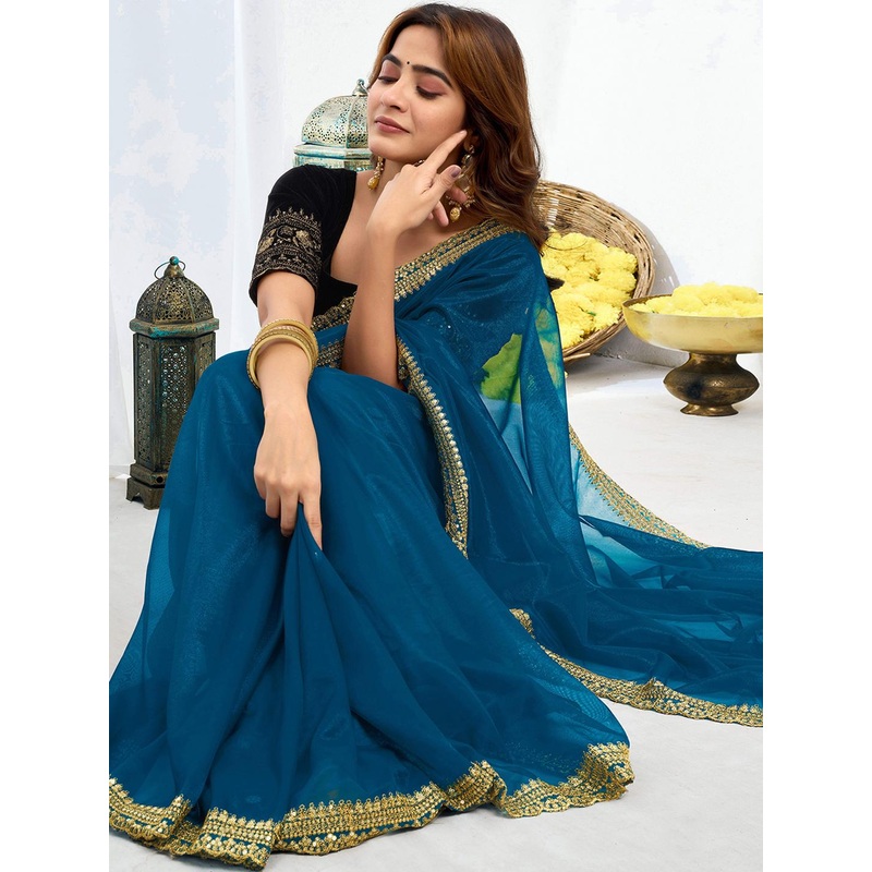 all about you Embellished Embroidered Supernet Saree