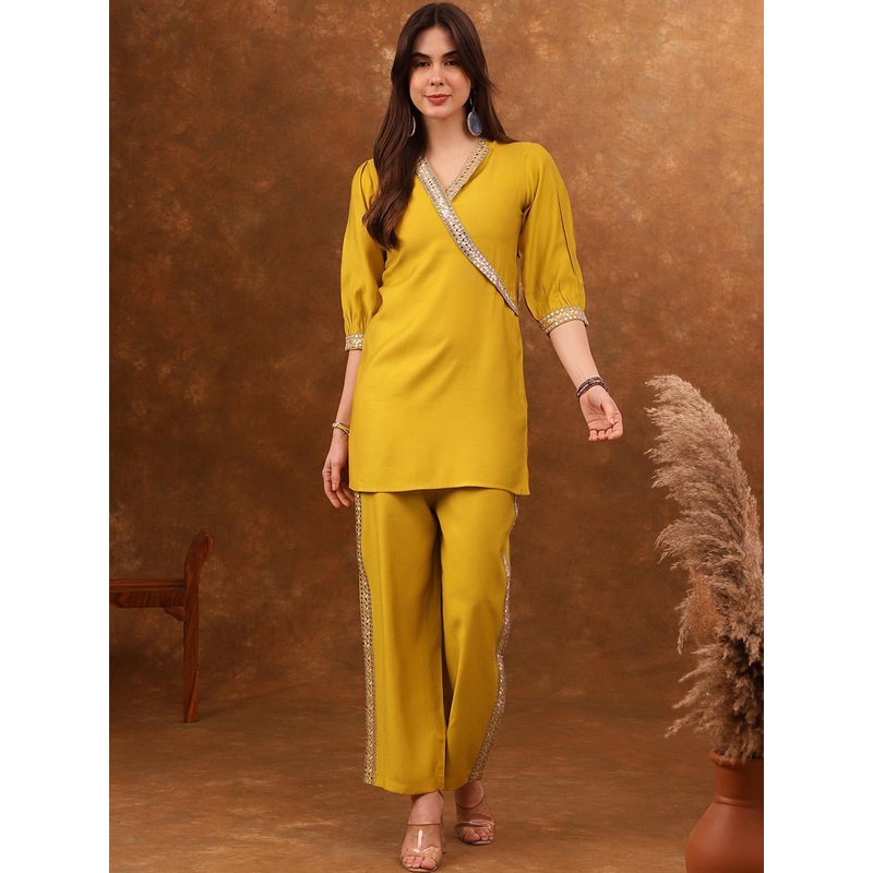 Anouk Embroidered Angrakha Mirror Work Co-Ords