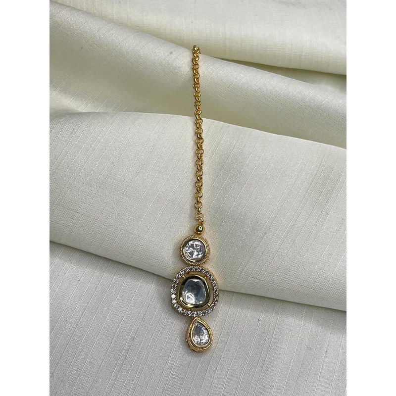 Anouk Gold-Plated Artificial Stones Studded & Beaded Maang Tikka