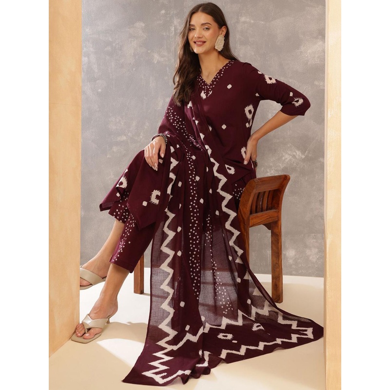 Anouk Women Printed Regular Pure Cotton Kurta With Trousers & Dupatta