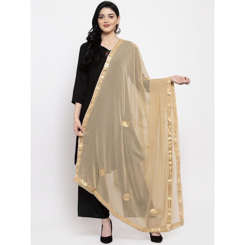 Clora Creation Beige & Gold-Coloured Gotta Patti Dupatta