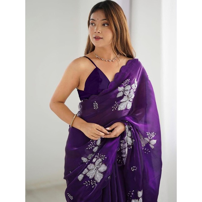DIVASTRI Ethnic Motifs Sequinned Organza Saree