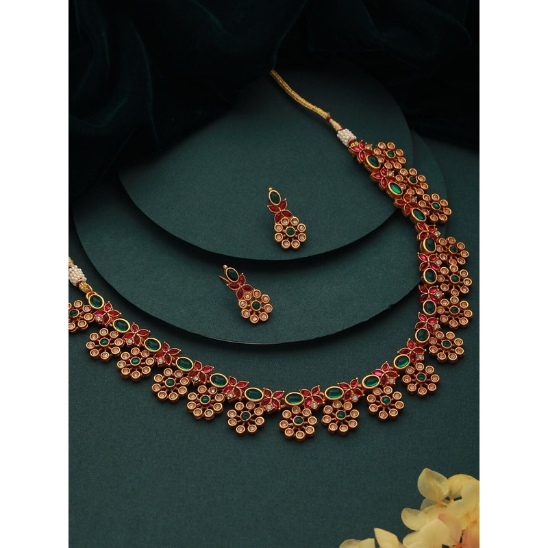 Jazz and Sizzle Gold-Plated American Diamond-Studded Brass Necklace & Earrings
