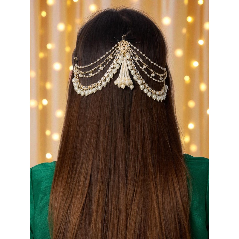 OOMPH Kundan Studded And Artificial Beaded Vilandi Sheeshphool