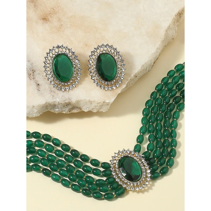 OOMPH Kundan Studded & Beaded Layered Jewellery Set