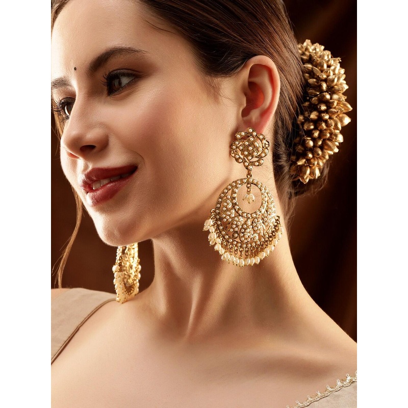 Rubans 22K Gold Plated Handcrafted Pearl Beads Traditional Big Chandbali Earrings