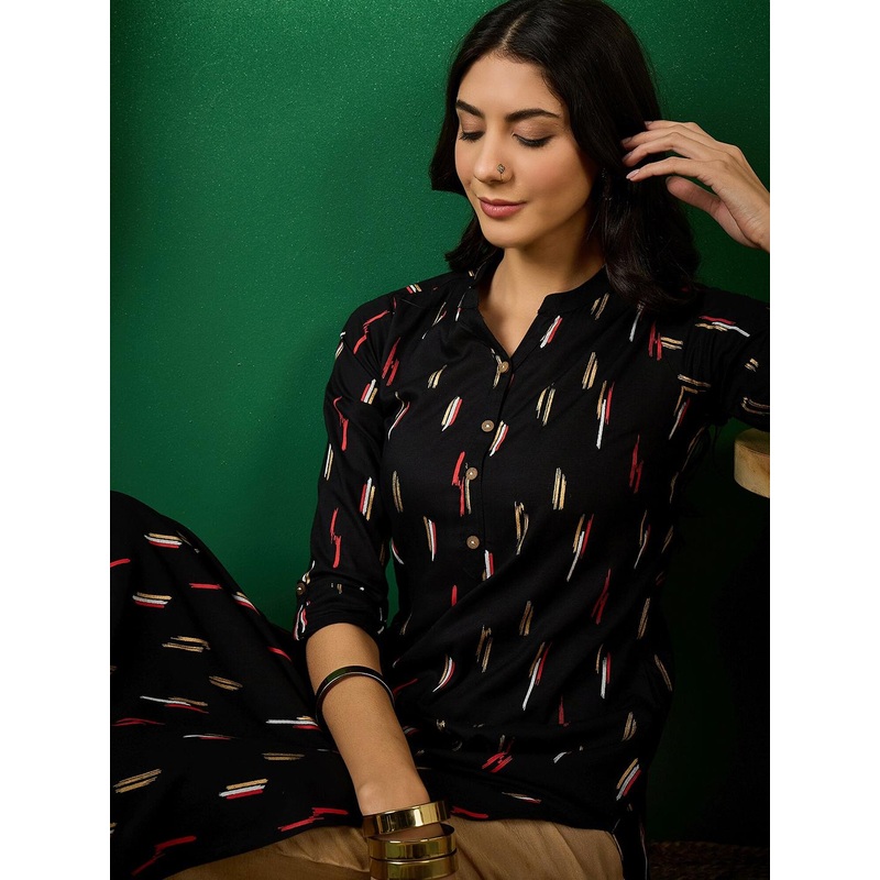 Sangria Abstract Printed Pure Cotton Straight Kurta