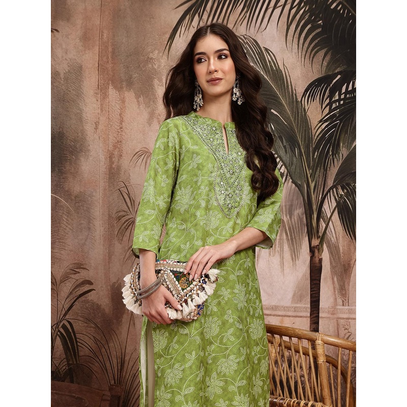 Sangria Bandhani Zari Work Yoke Design Indie Florals Kurta