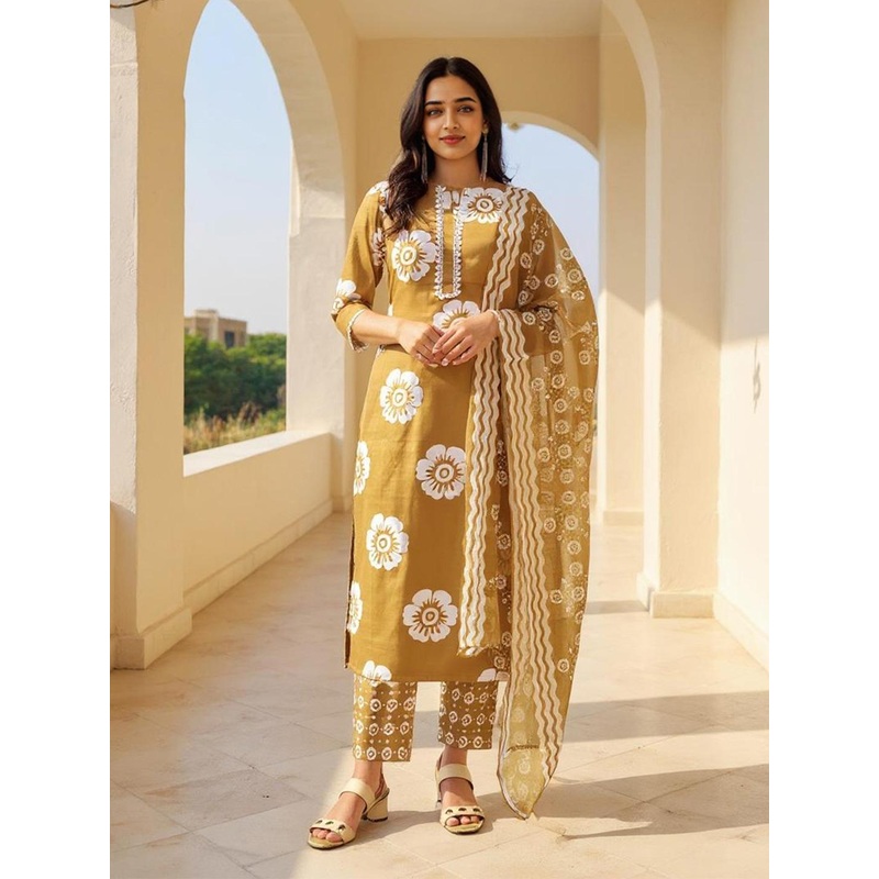 SZN Floral Printed Straight Kurta With Trouser And Dupatta