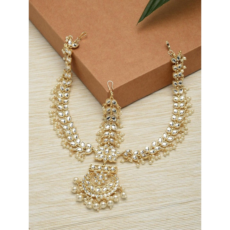 Zaveri Pearls Gold-Plated White Kundan Studded Matha Patti