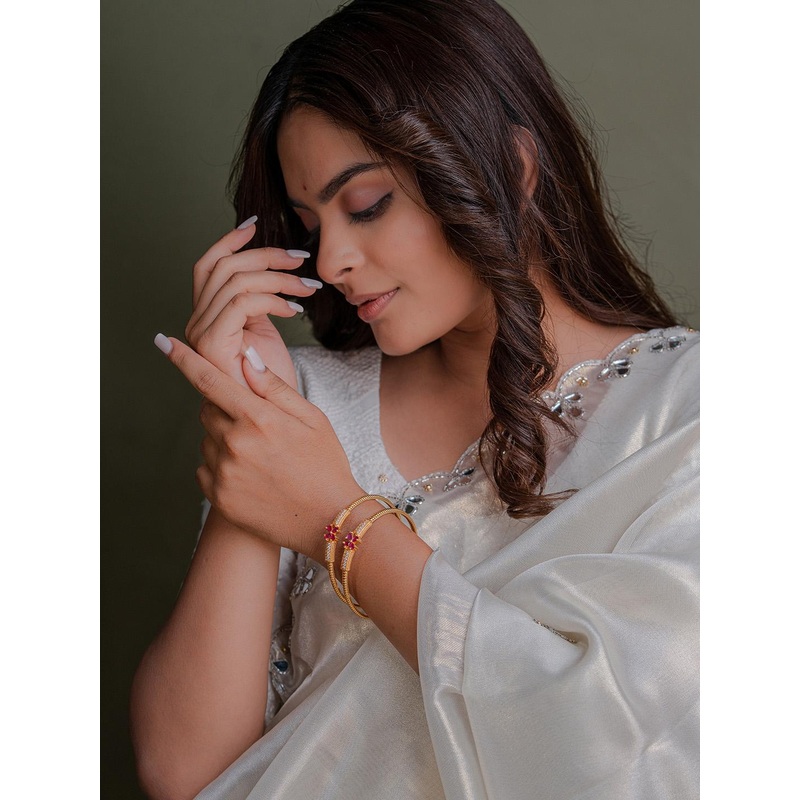 Zeraki Jewels Malini Set Of 2 Gold-Plated Stone Studded Bangles