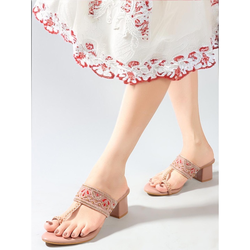 Anouk Women Embroidered One Toe Block Heels