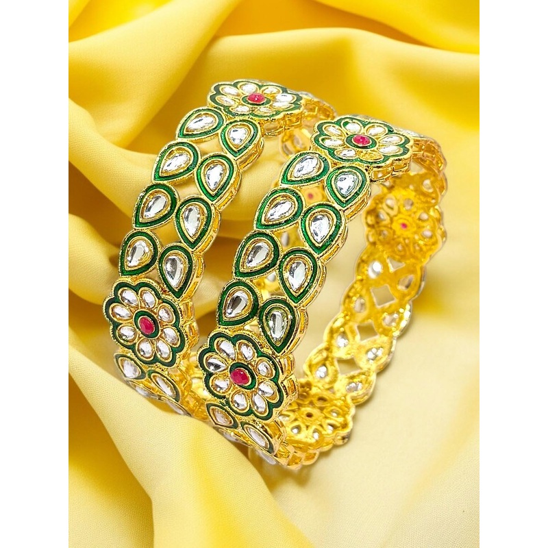 BeautyTrends Set Of 2 Gold-Plated Kundan-Studded Bangles