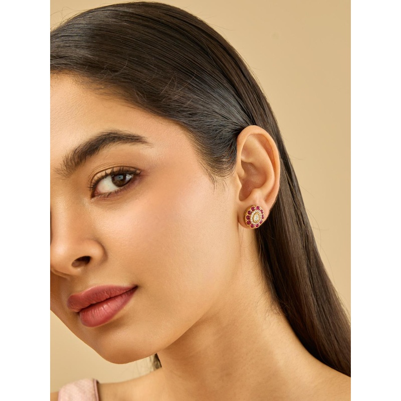 Kushal’s Fashion Jewellery Victorian-Plated Circular Shaped Kundan Studs Earrings