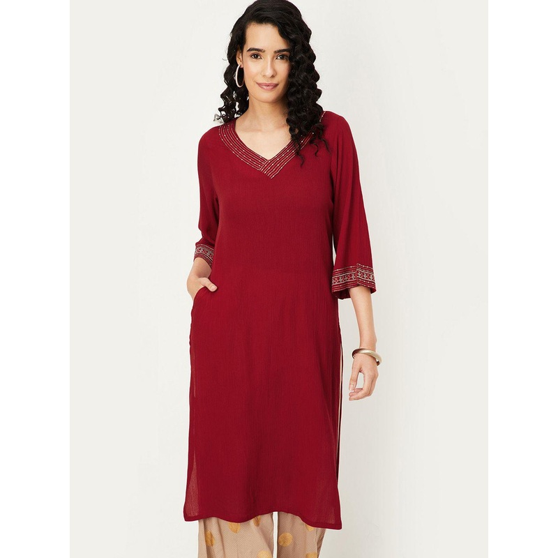 max Thread Work V-Neck Straight Kurta