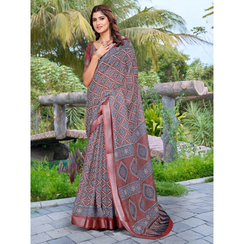 Sidhidata Ajrak Block Zari Saree