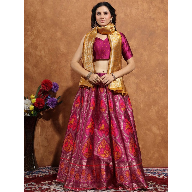 SWAMI STUDIO Woven Design Zari Work Semi-Stitched Silk Lehenga & Blouse With Dupatta