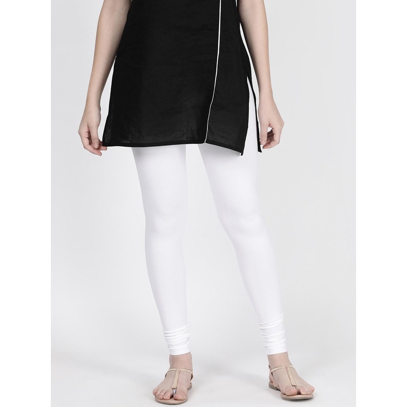 TWIN BIRDS Women White Solid Churidar-Length Leggings
