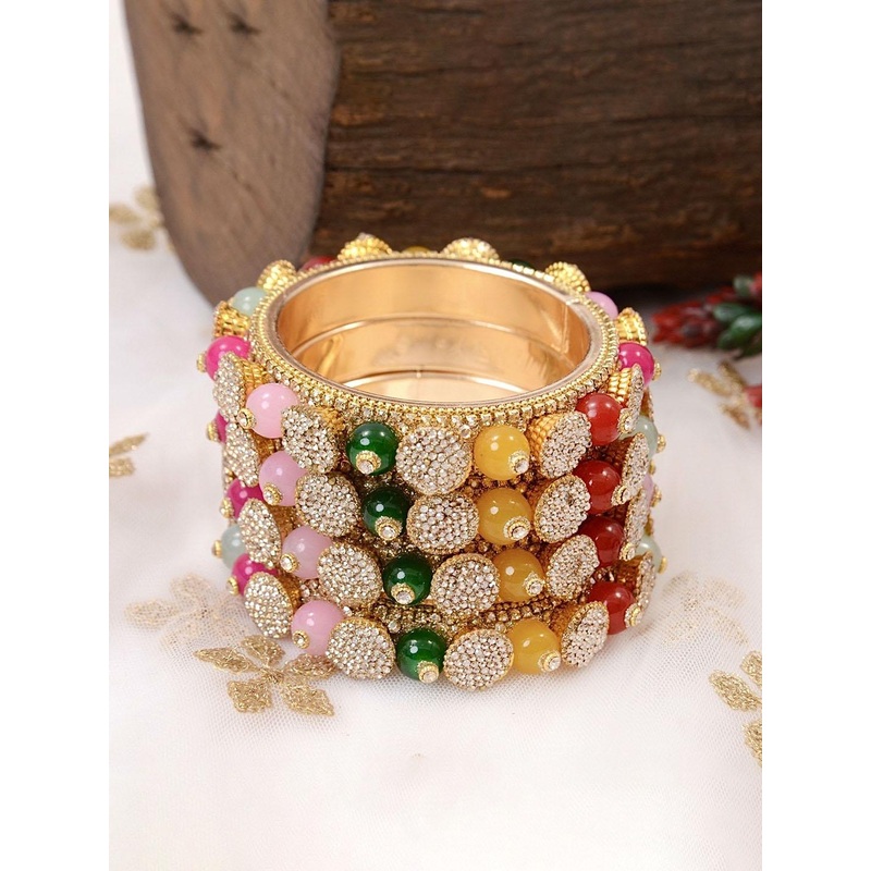 Wedding Chuda by Hitesh Bangles Set Of 4 Stone Studded & Beaded Bangles