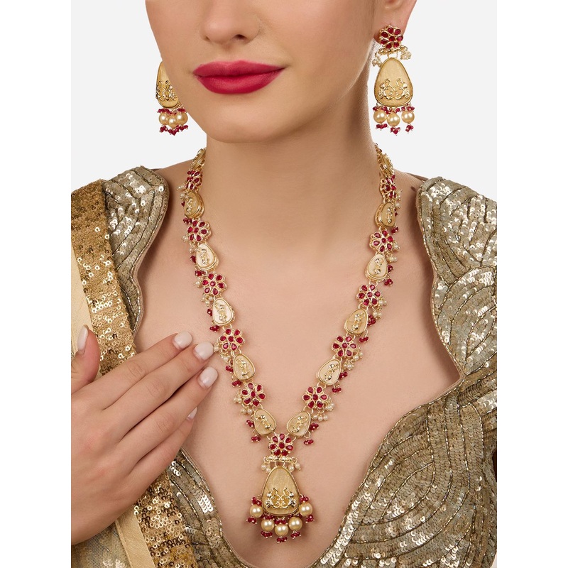 Zaveri Pearls Gold-Plated Stone Studded & Beaded Peacock Inspired Jewellery Set