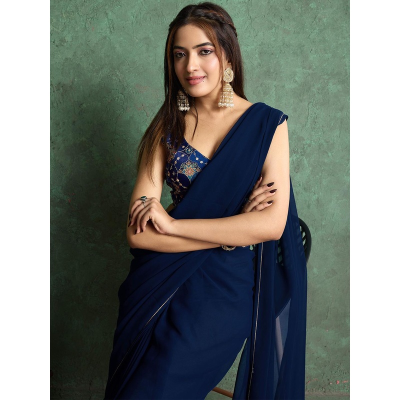 All About You Pure Georgette Saree with Heavy Embroidered Blouse Piece