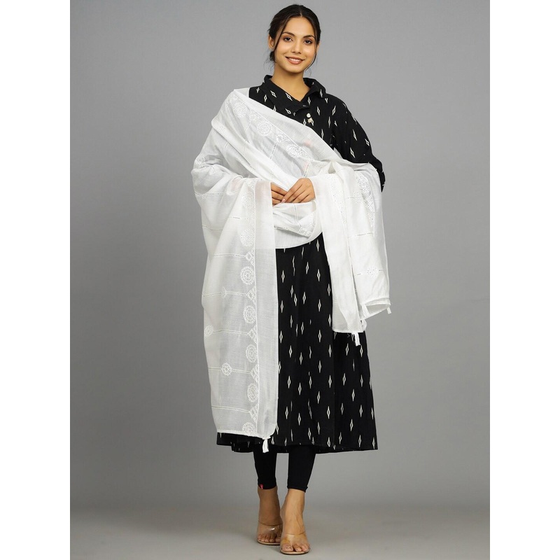 HANDICRAFT PALACE White & Gold-Toned Embroidered Dupatta with Sequinned