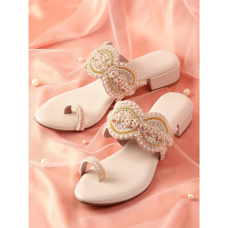 House of Pataudi Bead Embellished Block Heels