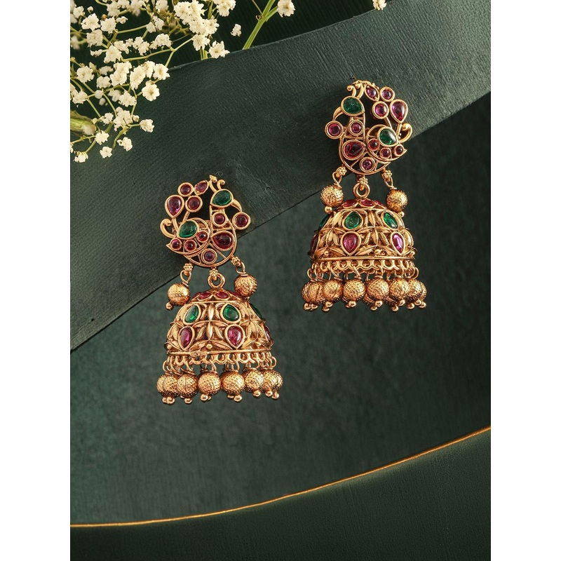Jazz and Sizzle Gold-Plated Peacock Shaped Jhumkas Earrings