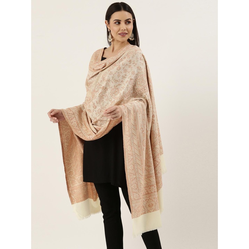 Pashmoda Woman Off- White Woven Design Jamawar Shawl