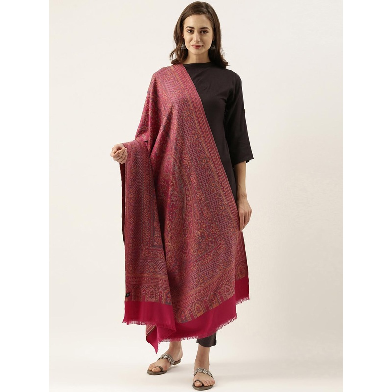 Pashmoda Women Pink Woven Design Jamawar Shawl
