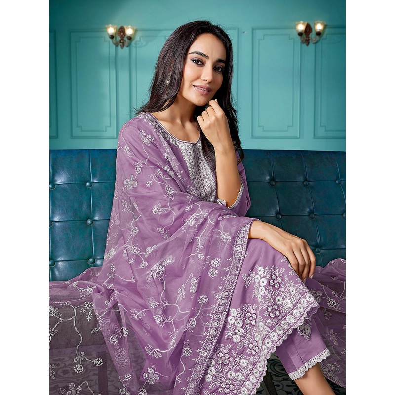 Royal Export Ethnic Motifs Embroidered Thread Work Kurta with Trouser & Dupatta